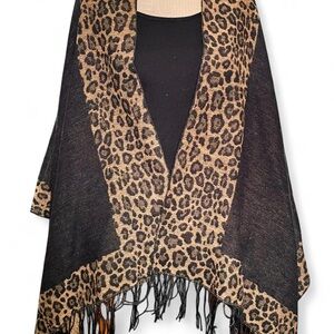 Boho leopard Print Fringe Shawl Brown/Black